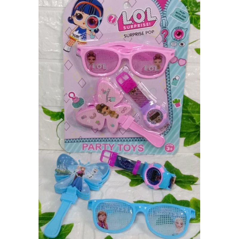 Mainan Anak Jam Tangan Kipas dan kaca mata karakter Frozen Dan Lol