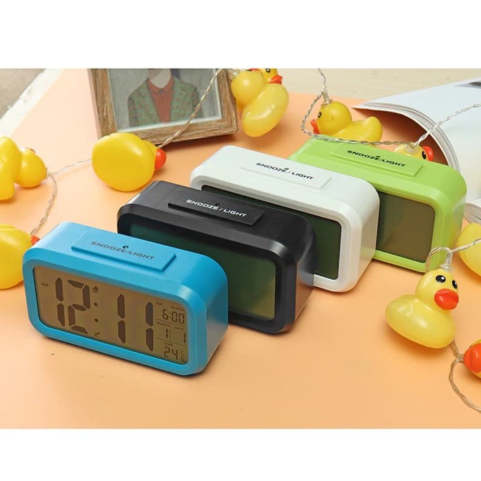 JAM MEJA WEKER SUHU LCD DIGITAL CLOCK ALARM TIME SNOOZE BACKLIGHT DESK