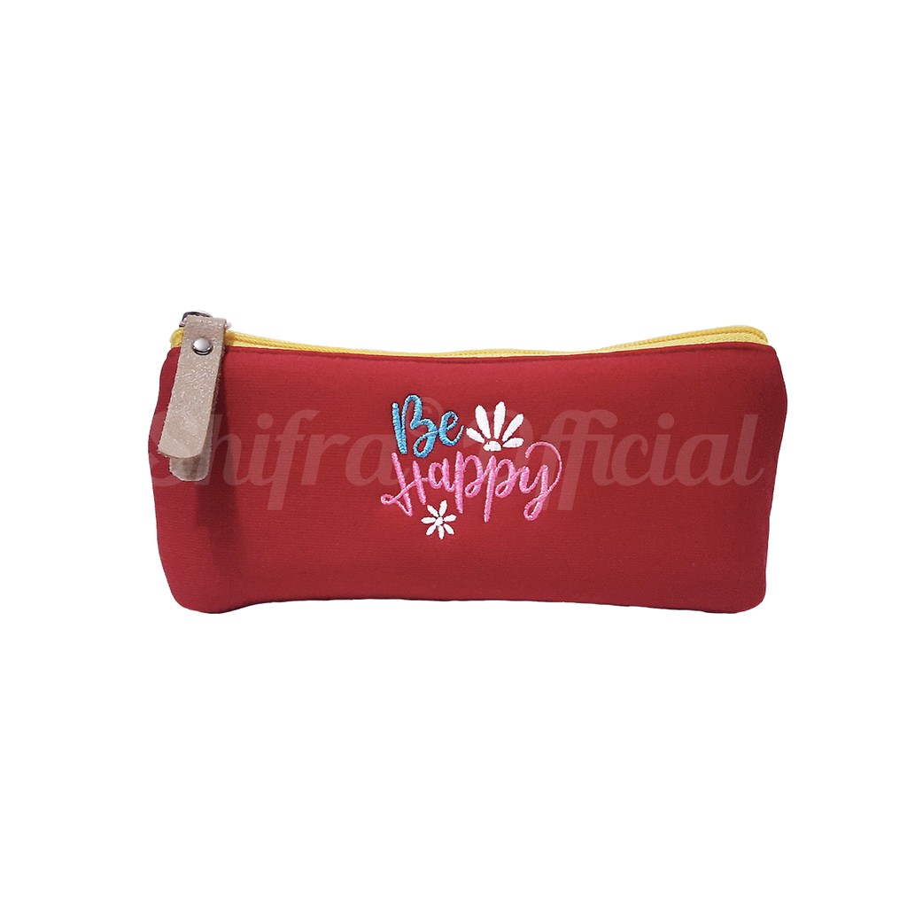 Shifra Tempat Pensil Nylon Busa Quote Red Blue Pink Grey Brown