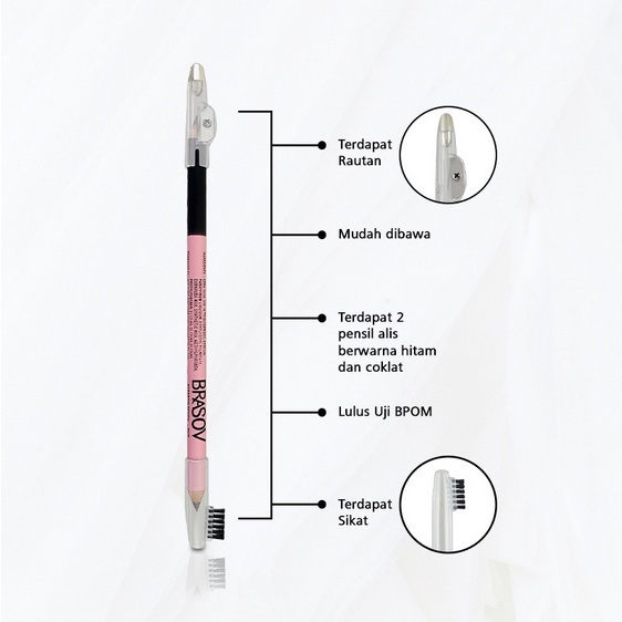 BRASOV EYEBROW PENCIL PENSIL ALIS  DUO BLACK &amp; BROWN - 2 WARNA