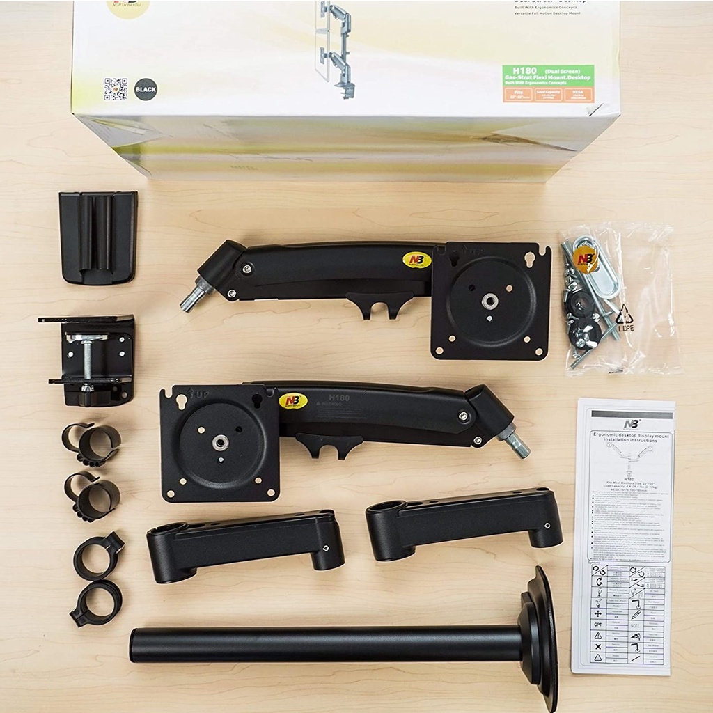 Bracket TV Dual Monitor LED 22 24 27 32 34 35 Inch NB H180 Desk Mount Stand Arm Gas Spring Meja TV Monitor