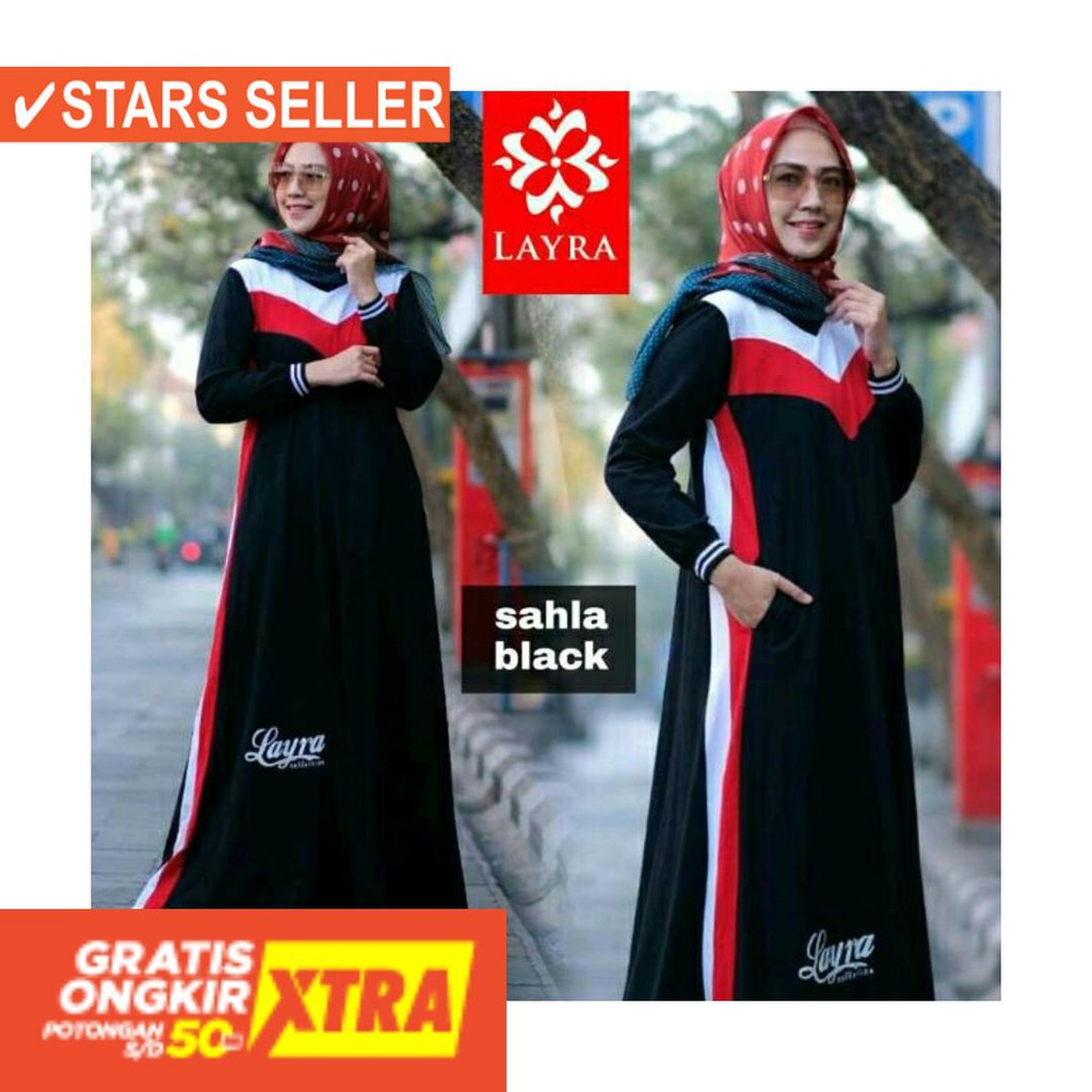 BAJU LEBARAN PAKAIAN MUSLIMAH SYARI BERGO BALOTELI / Gamis SAHLA kaos sporty casual harian branded