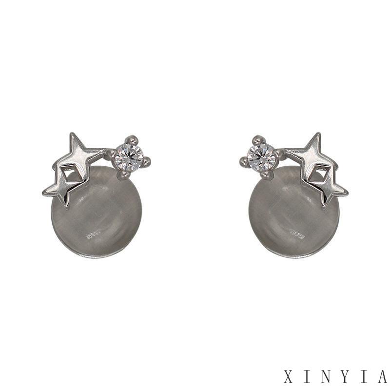 【Bayar di tempat】Anting Tusuk Sterling Silver 925 Desain Bintang Kecil Hias Batu Opal Simple Untuk Wanita