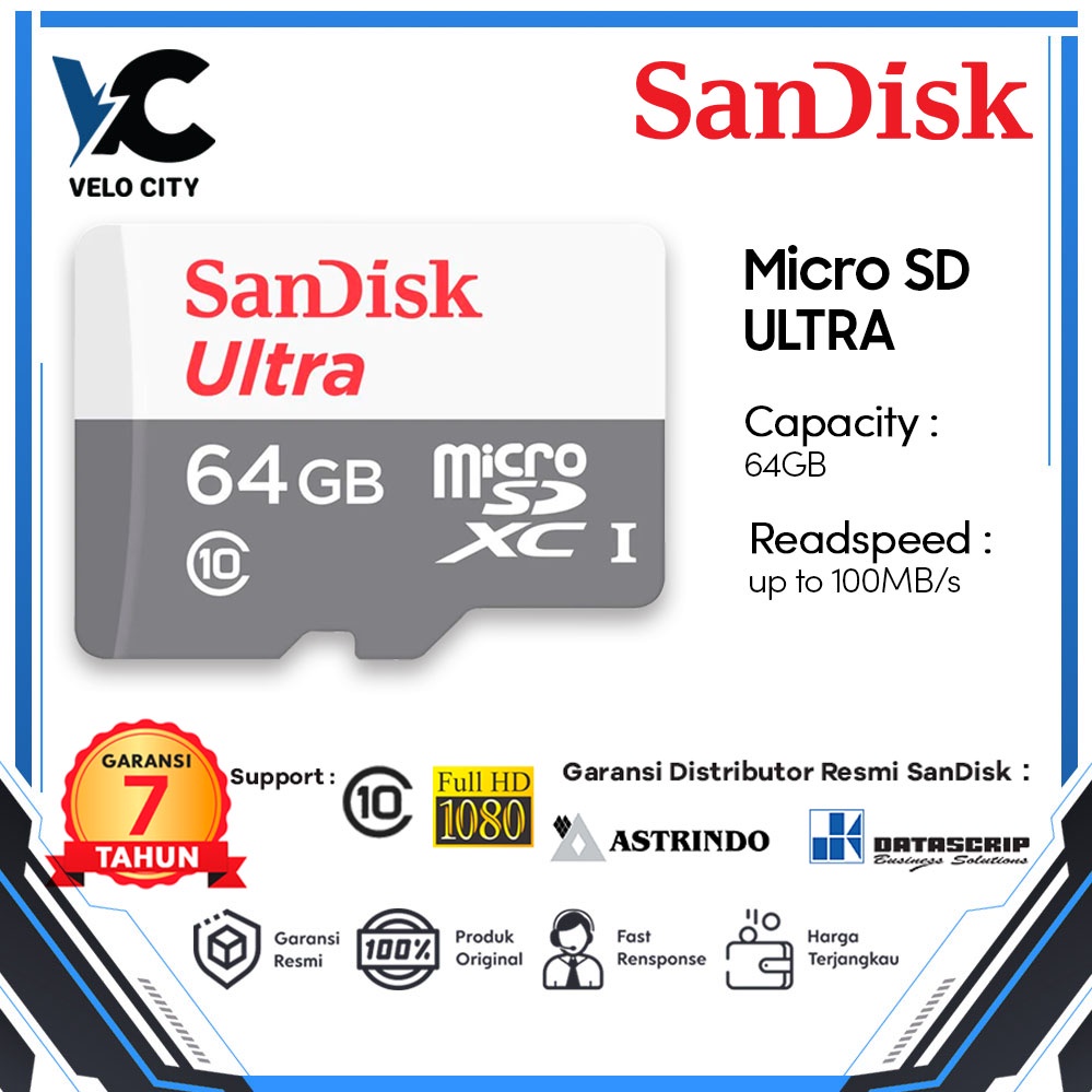 Memory Card Micro SD 64GB Class10 100mbps Non adaptor Garansi 5 Tahun