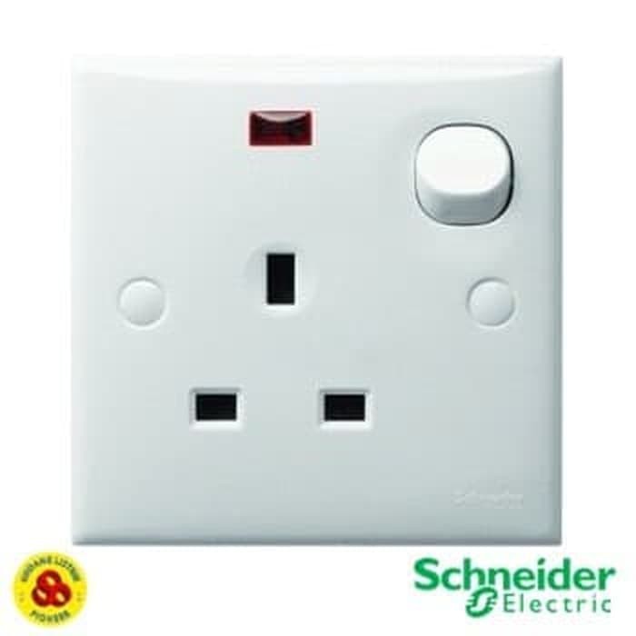 Schneider Stop Kontak AC 3Pin Classic E15NR_WE 3 Pin Socket AC with Indicator Lamp White