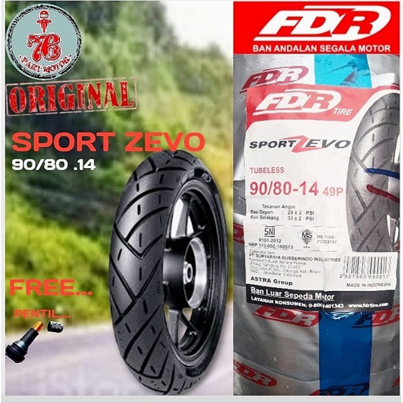 BAN TUBLESS FDR SPORT ZEVO 90/80 14 free pentil