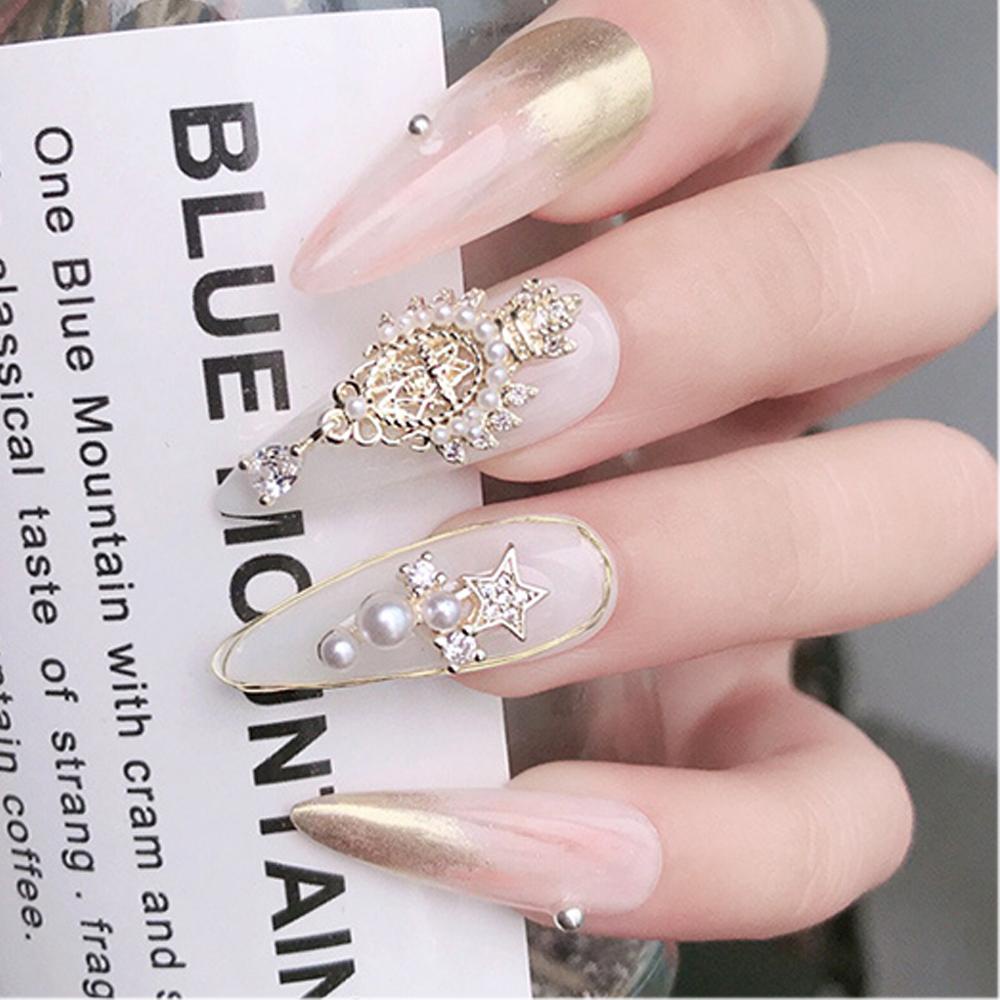 AUGUSTINA Agustina Kuku Rhinestones Bulan DIY Charms Kupu-Kupu Manicure Berlian Liontin Rantai