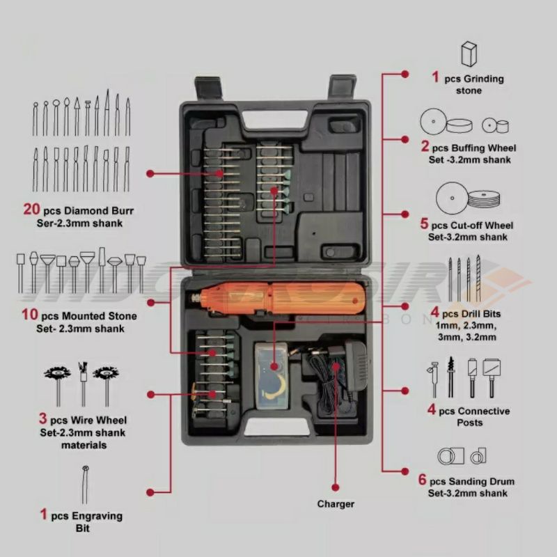 Cordless Mini Die Grinder Drill 3.6V Gerinda Mini Bor Tuner  Grafir Bor Gerinda Ukir gerinda listrik 60pc