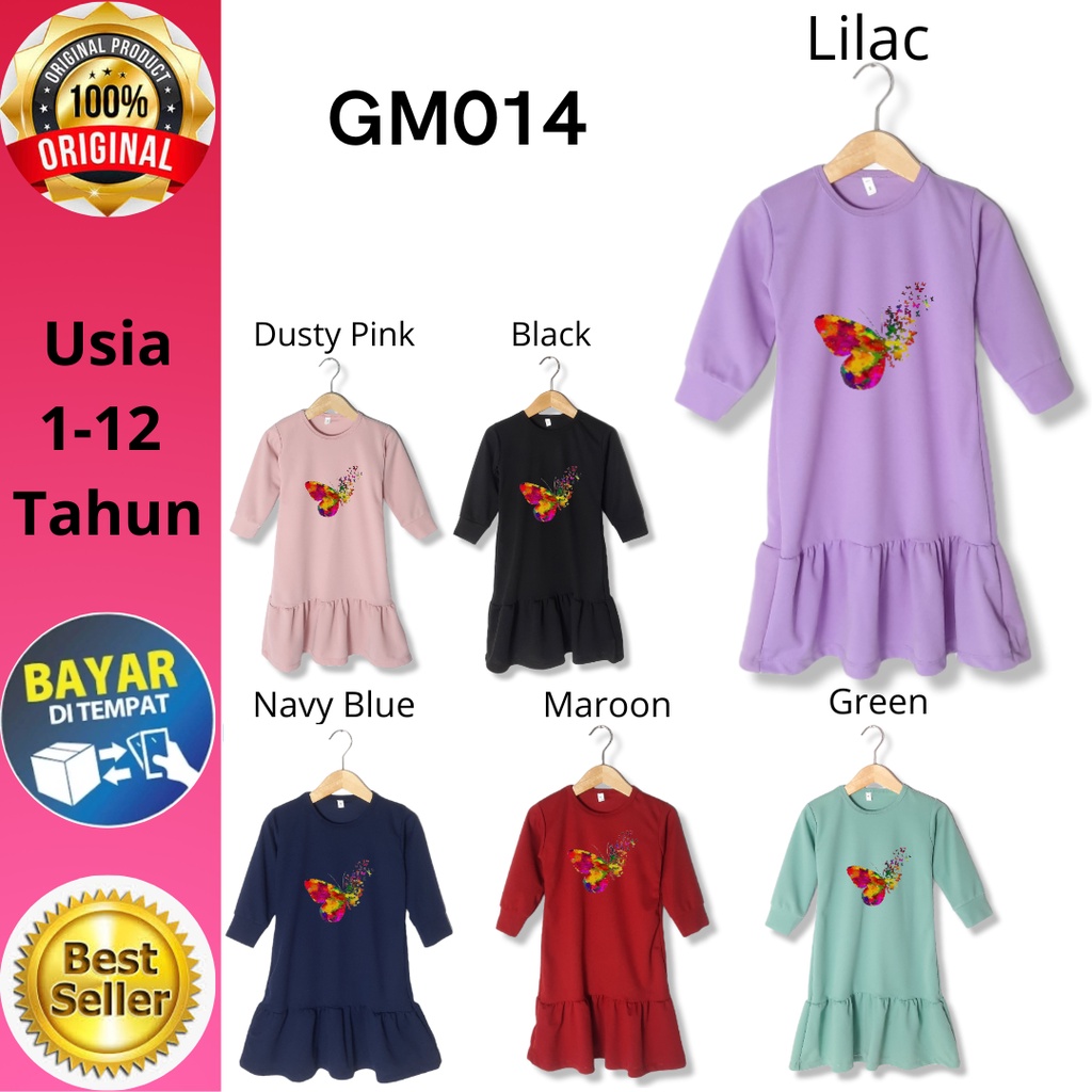 Gamis Anak Perempuan Muslim Lengan Panjang Motif Full Print Sablon untuk Usia 1-12 Tahun Bahan Crepe