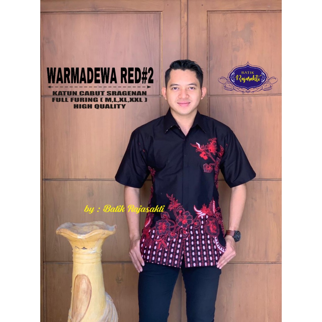 WARMDEWA RED 2 RAJASAKTI KEMEJA BATIK SOLO PRIA LENGAN PENDEK LAPIS FURING ATASAN BATIK PREMIUM MODERN KATUN HALUS BAHUWIRYA  BANAMITRA BANAMITRA PUTIH BANGSAWAN BAYU PUTRA BERLIAN BIRU BHARATAYUDA BIMASENA BIRENDRA BIRU INDAH BRAHMAKERTA BRAHMAKERTA