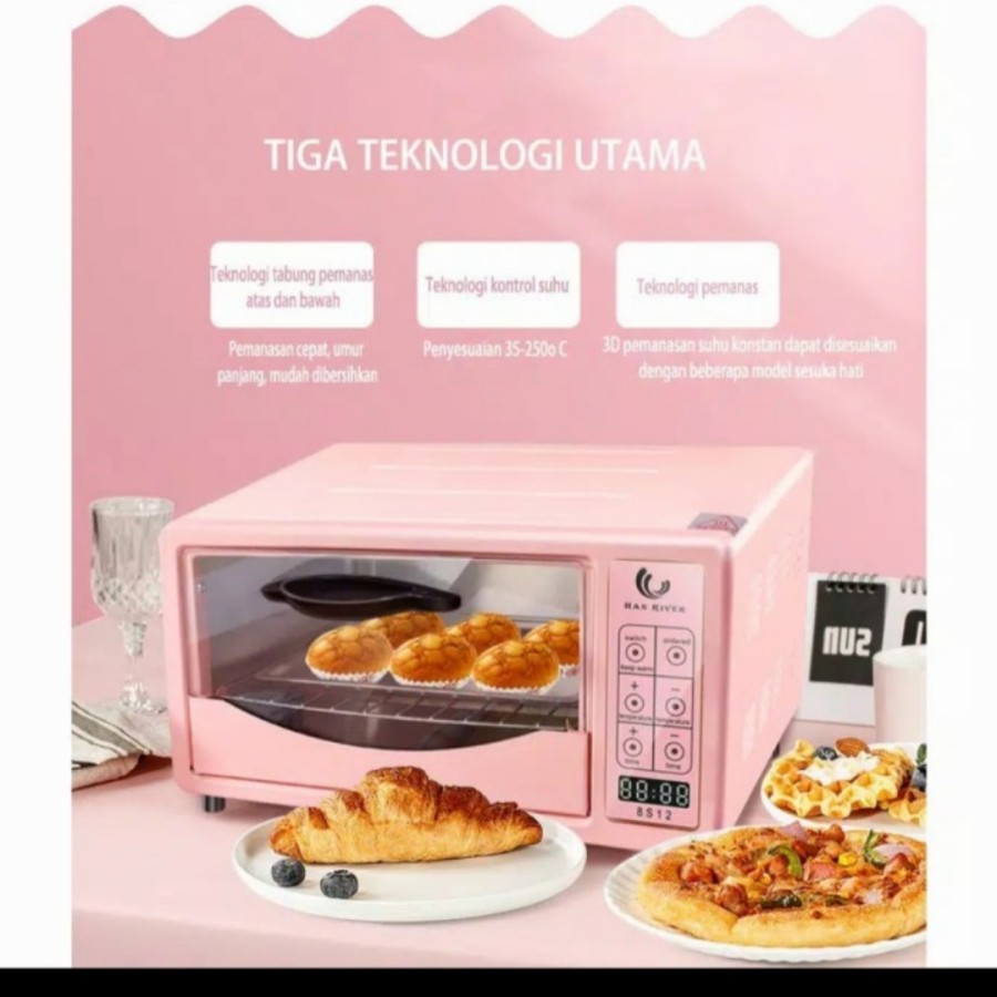 Oven listrik 12 liter alat masak dapur digital panggang kue makanan