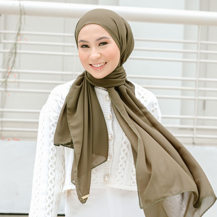 Lozy Hijab - Embroidery Signature Shawl Series 2 ( Pashmina Bordir Lozy x Hamidah )-Army