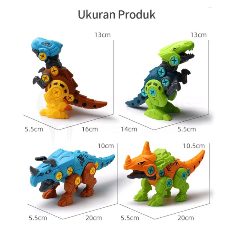 BLESSHOP Mainan Dinosaurus DIY Dino Bongkar Pasang Dinosaur