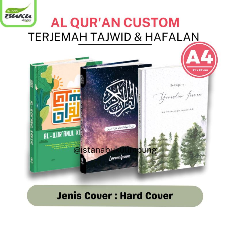 

ALQURAN CUSTOM NAMA A4/BESAR - AL QURAN TERJEMAH HAFALAN DAN TAJWID WARNA