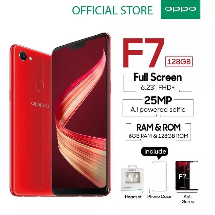 New Item! OPPO F7 Smartphone 6GB/128GB Red (Garansi Resmi OPPO Indonesia) Baru!