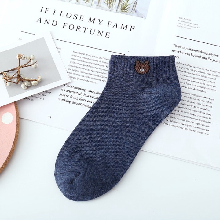 FYGALERY D070 Kaos Kaki Ankle Dewasa Kaus Kaki Motif Bear Karakter Beruang Korea Unisex Murah-Navy