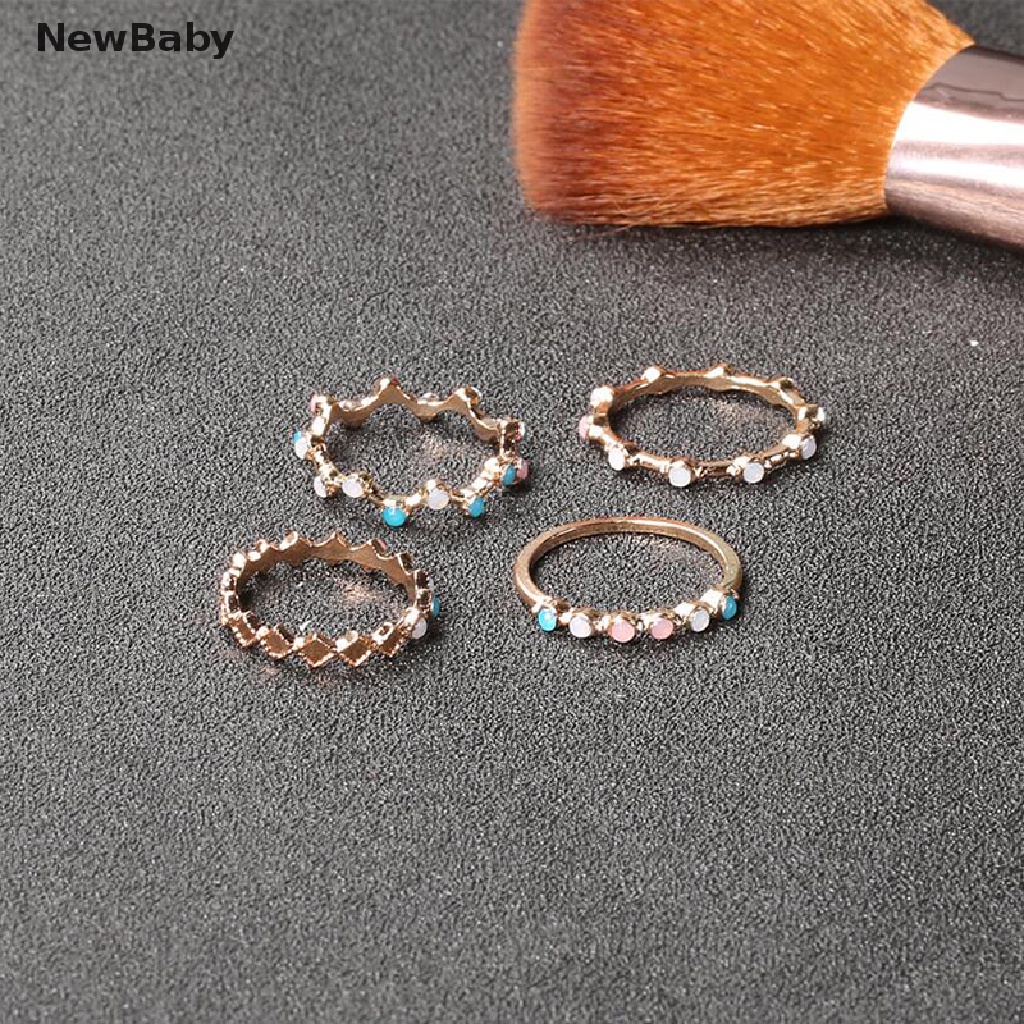 4pcs / Set Cincin Batu Kristal Warna-Warni Gaya Bohemia Untuk Hadiah Pernikahan