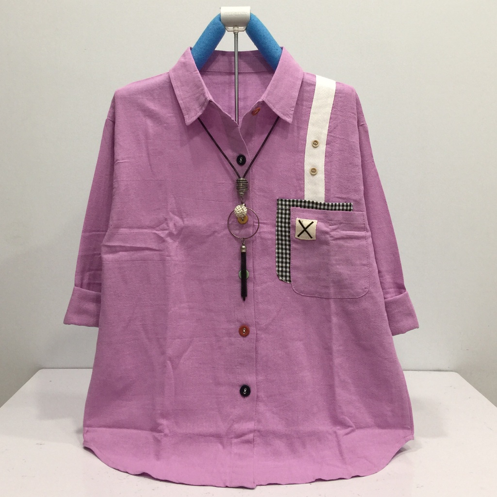 HVL B343 ATASAN KEMEJA WANITA KATUN LINEN IMPORT SIZE XL LD 106CM-UNGU