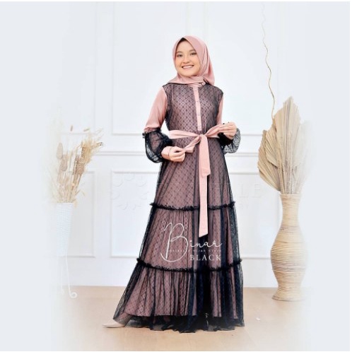 GAMIS ANAK TANGGUNG PEREMPUAN USIA 7-8-9-10-11-12-13-14 TAHUN GAMIS BINAR SYARI KIDS PLUS KERUDUNG G