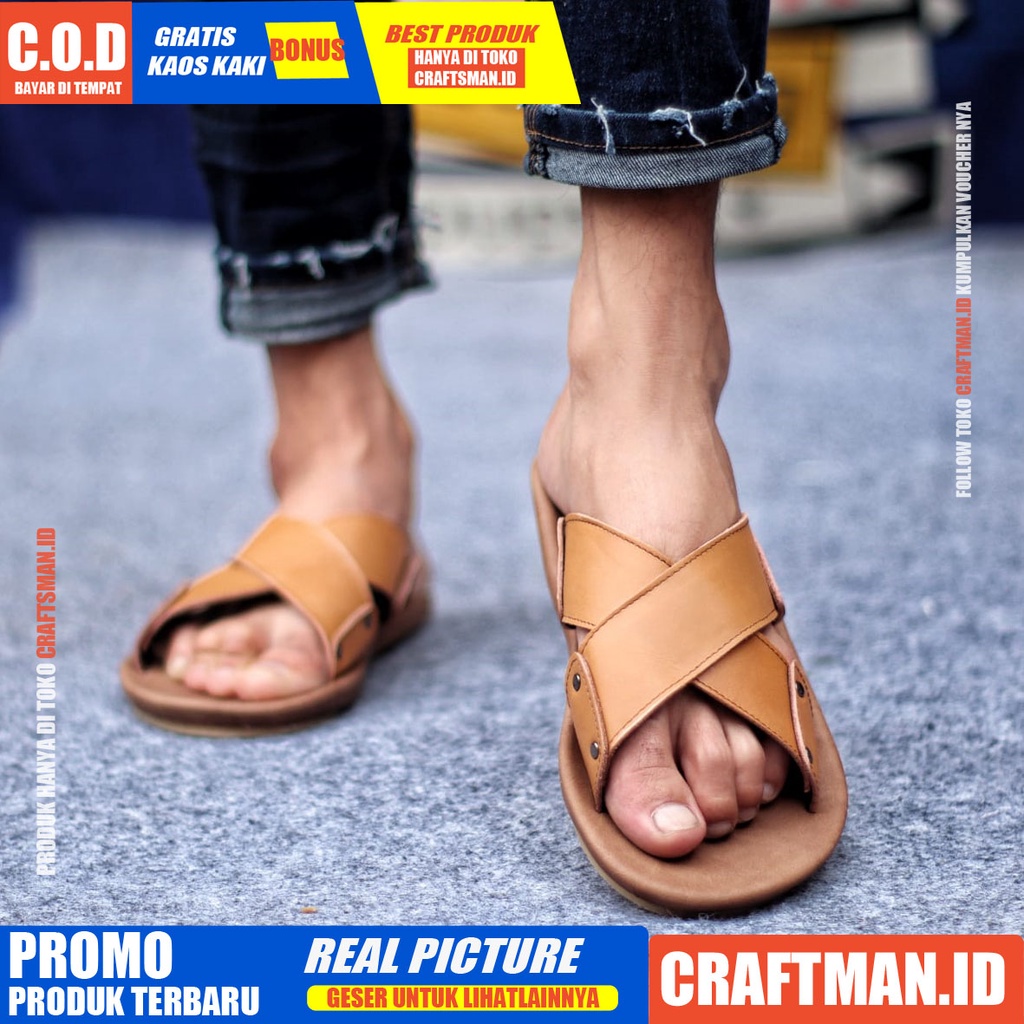 CRAFST X XMIN  Sandal Kulit Asli Sendal Pria