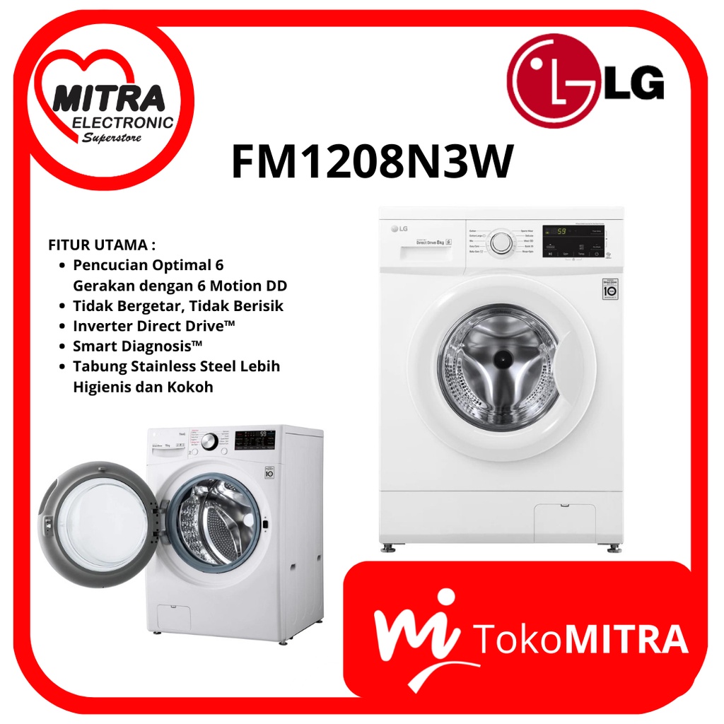 MESIN CUCI FRONT LOADING LG FM1208N3W