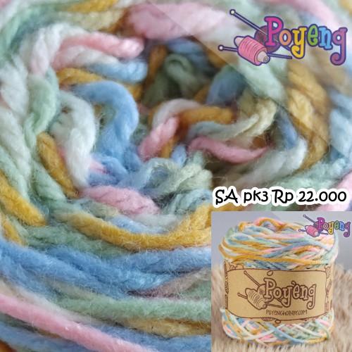 Soft Akrilik Poyeng SA PK3 Gradasi Pink-Biru-Putih | Benang Rajut | Poyeng