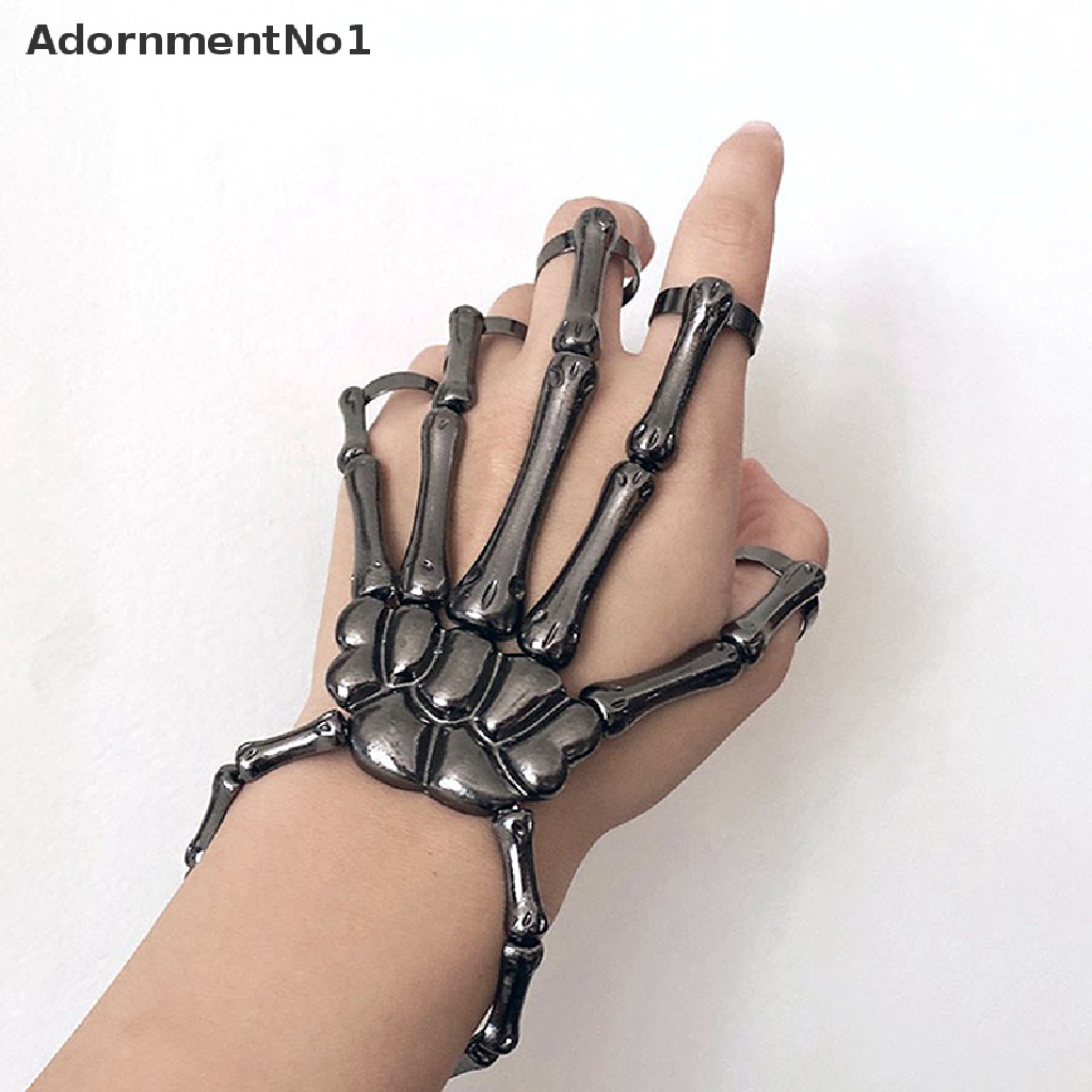 (AdornmentNo1) Gelang Tangan Rantai Adjustable Motif Tangan Tengkorak Gaya Punk Gothic Untuk Wanita