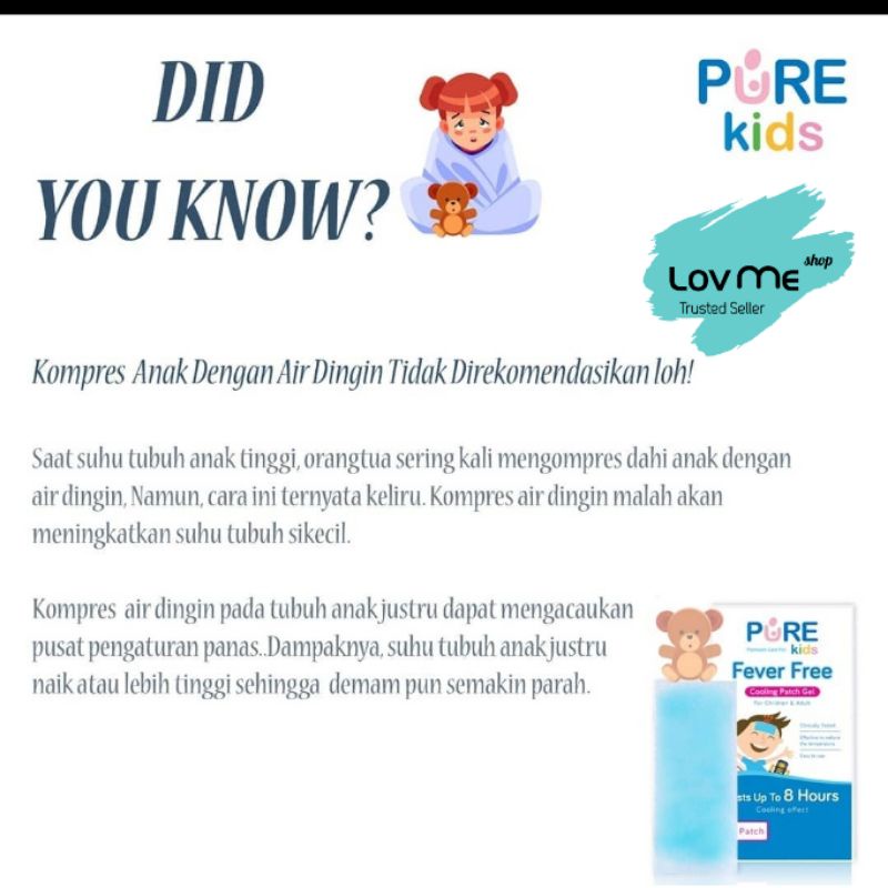 lov me❤ Pure Kids Fever Free Patch cooling gel isi 4- Kompres penurun panas