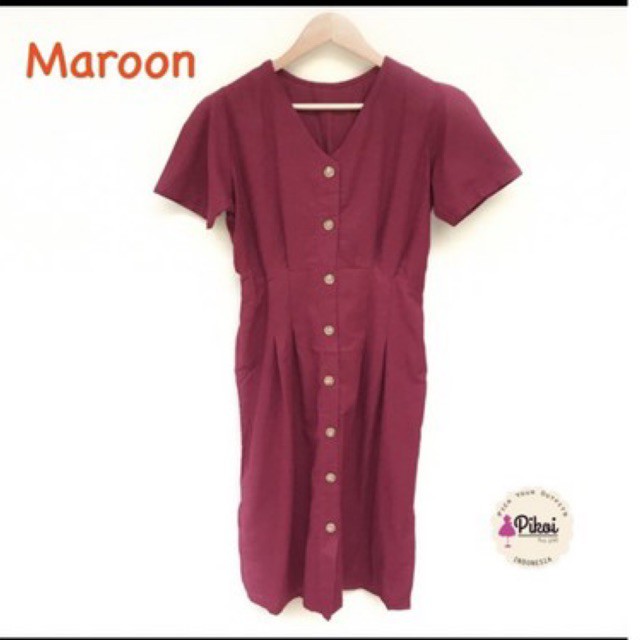 Dress imlek merah / dress katun linen wanita / dress busui merah kancing / dress cny sincia / 1537