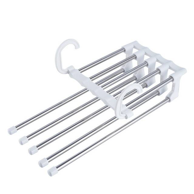 Hanger Stainless 5 in 1 Trousers Gantungan Baju Celana Jilbab Syal Pakaian 5in1 Gantungan Syal Mini