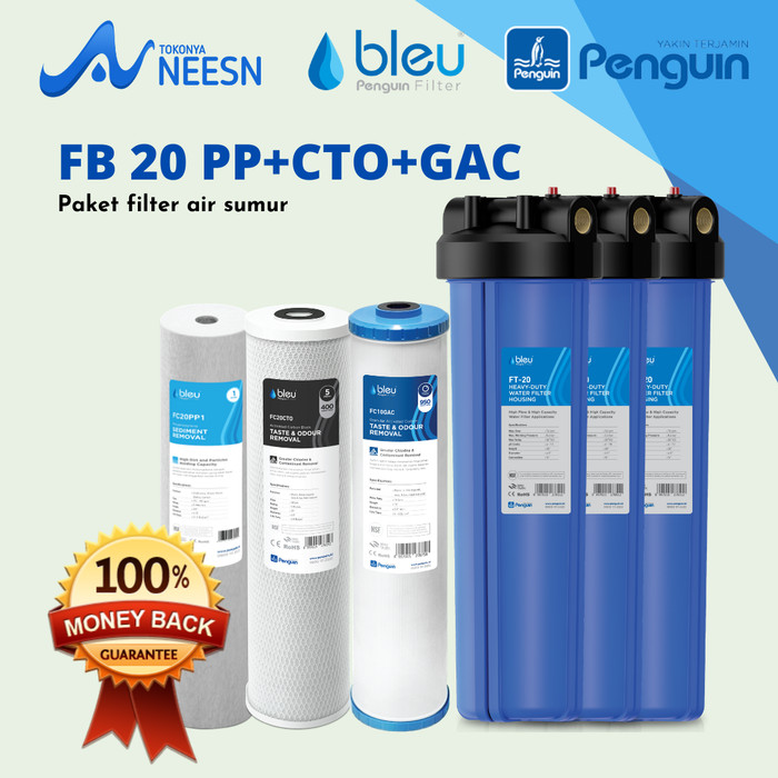 Paket Filter Air sumur/tandon/toren penguin PBF 20&quot;( PP + CTO + GAC )