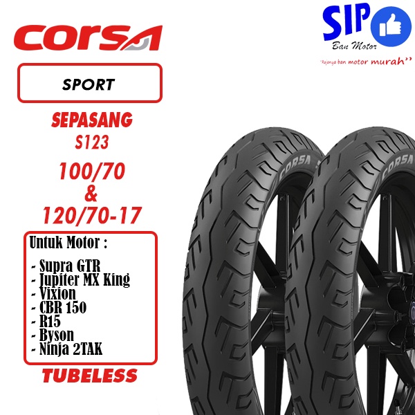 Paket Ban motor sport Corsa S123 100 70 &amp; 120 70 17 tubeless