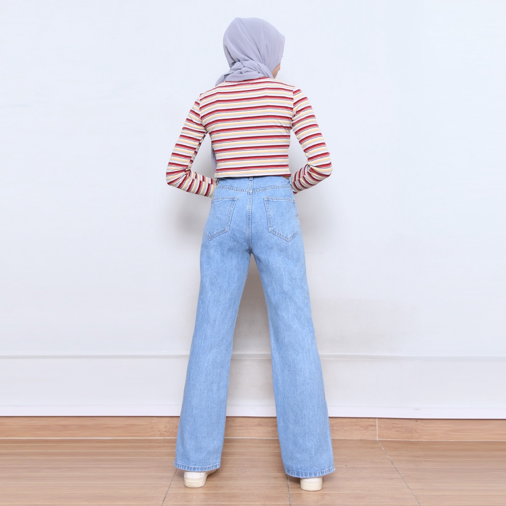 Celana Straight Jeans highwaist loose jeans Wanita Melsy-KULOT JEANS BOYFRIEND VIRAL