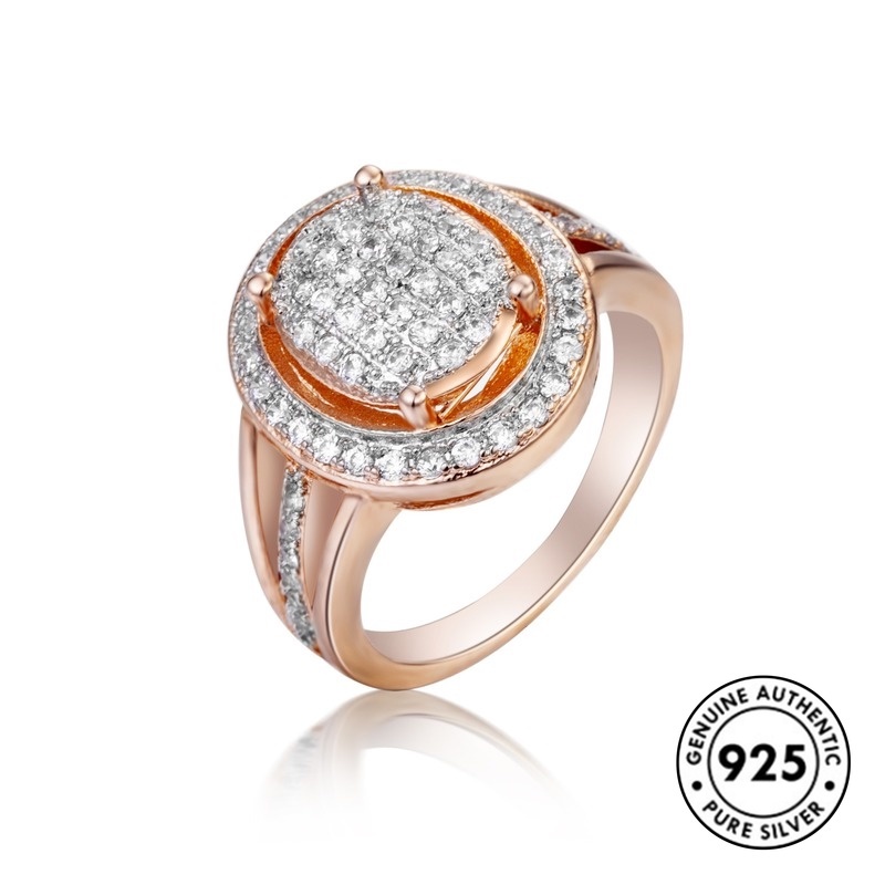 Cincin Berlian Penuh Bahan S925 Silver Warna Rose Gold