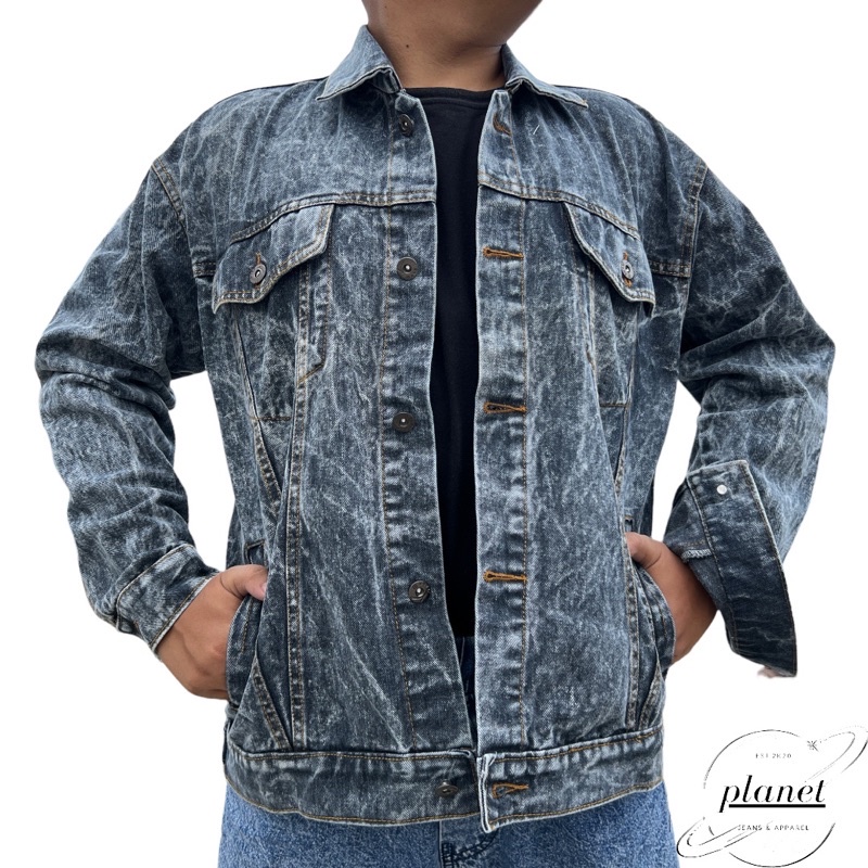 JAKET JEANS PRIA DENIM JAKET PREMIUM SANDWASH JAKET KANTONG SAKU DALAM KEKINIAN WARNA DARK GREY