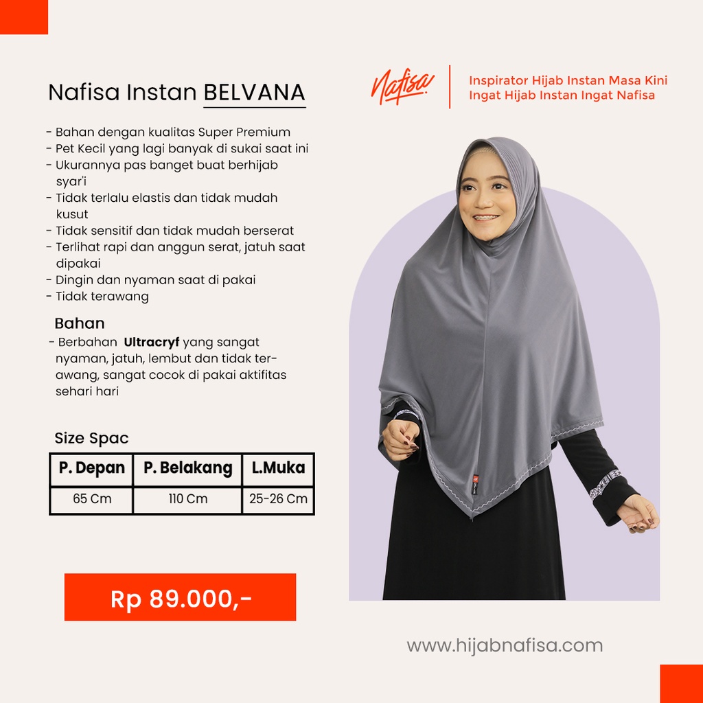 Nafisa Belvana - Jilbab Instan Jumbo Syar'i (Size L & XL)-ABU TUA