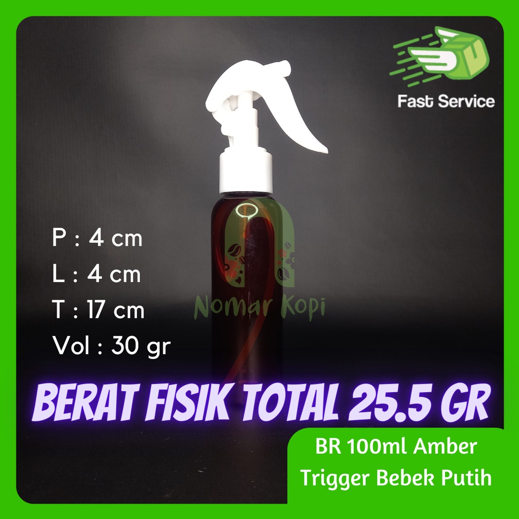 Botol 100ml BR Amber Trigger Bebek PET Tebal Sampo Sabun Santizer Grosir