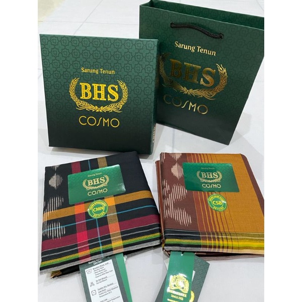 Sarung BHS gold cosmo, hitam, putih, kotak salur