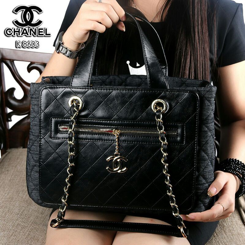 CHANEL Timeless Denim & Calfskin Leather Shopping Tote like Ori Hardware K8603  (04)