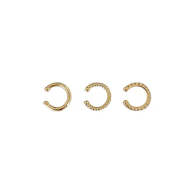 [Featured] 3pcs Set Different Sizes Minimalist Cartilage Earring Clips For Women / Fashion Simple Fake Piercing Hoop Ear Cuff
