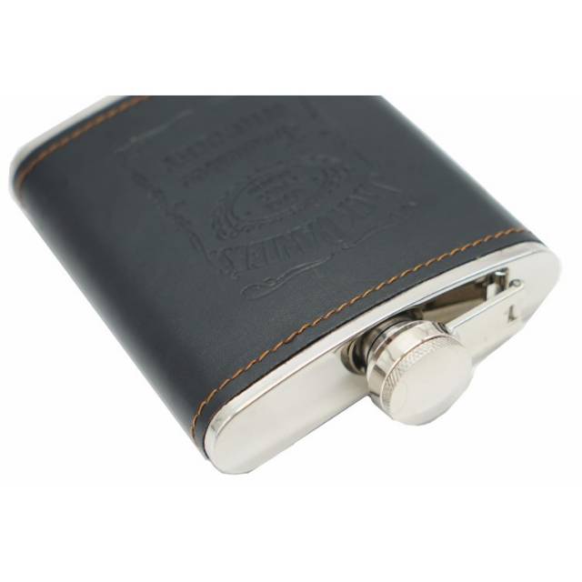 Botol Hip Flask Stainless Steel Leather dengan Shot Glass 7Oz