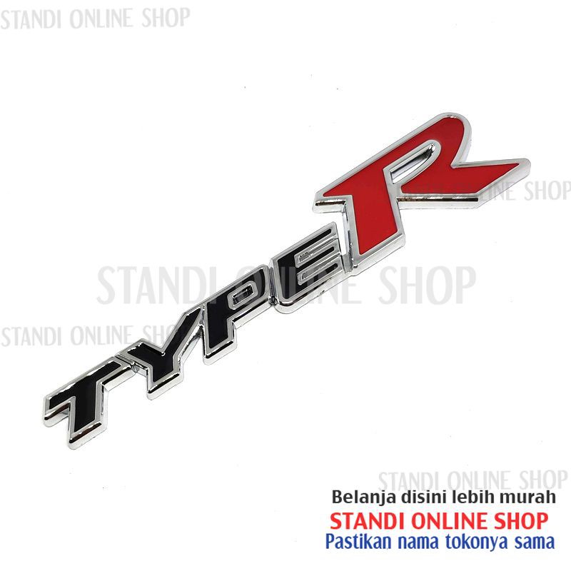 Emblem Mobil Belakang 3D Logo Sticker Honda Type R Aluminium Hitam