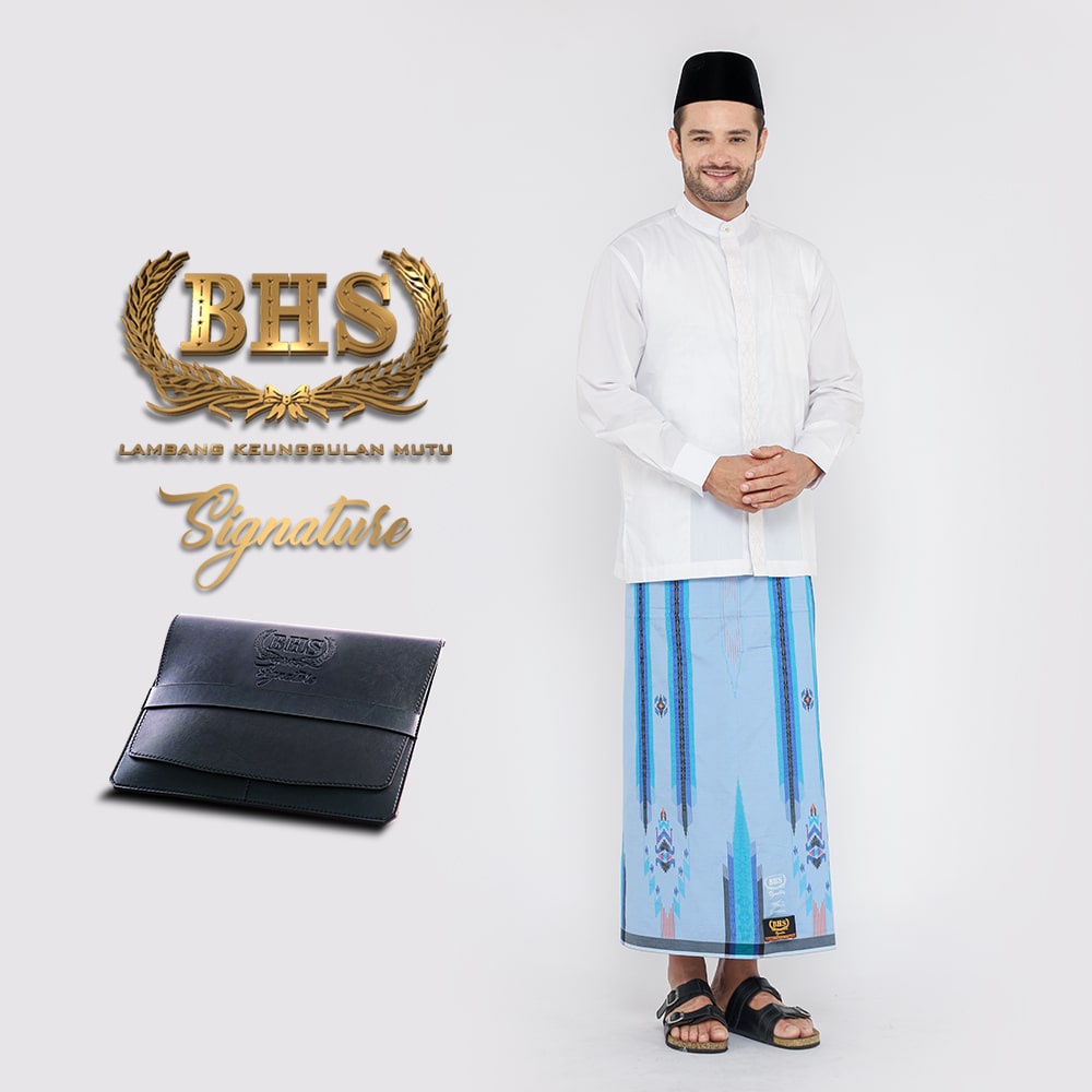 Sarung BHS Signature Gold Motif Songket Gunung Crepe Biru / BHS SIGNATURE SGC