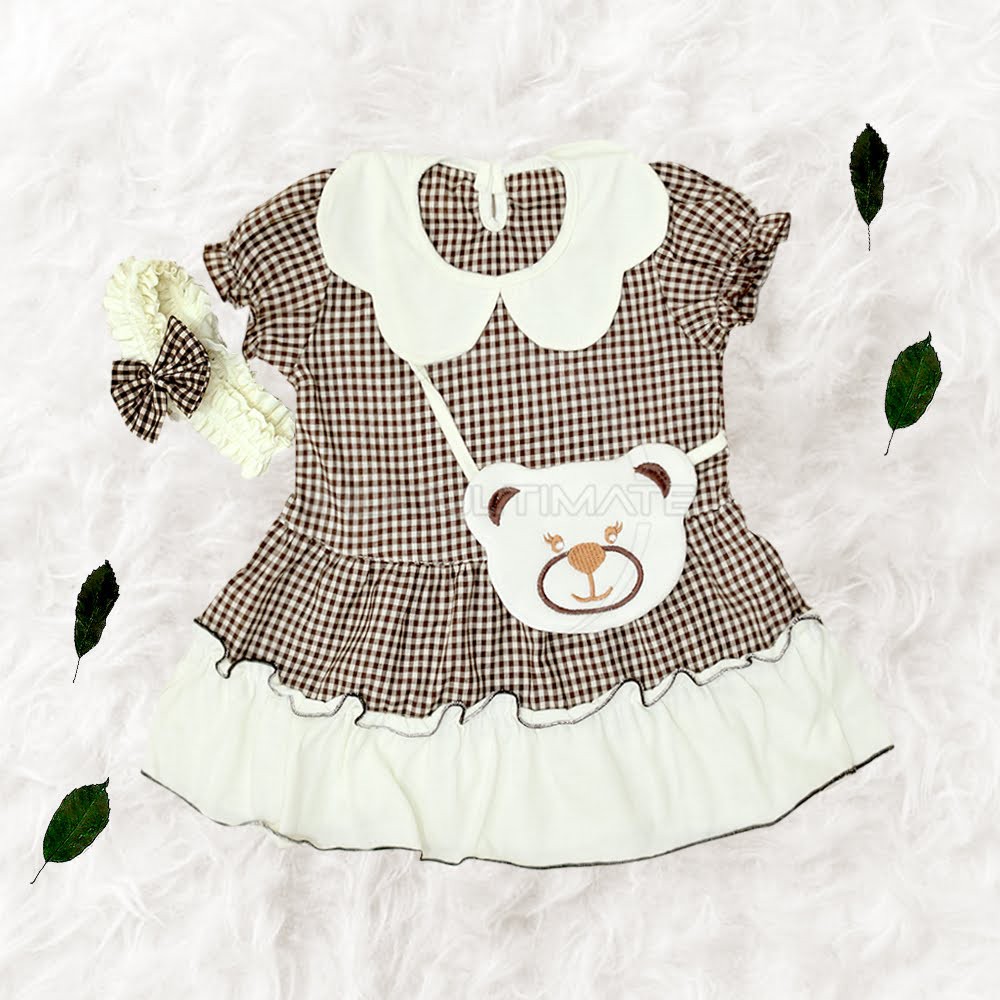 Baju Bayi Perempuan + Bando TRS-116 Baju Rok Terusan Bayi Motif Boneka Rok Bayi Perempuan Pakaian