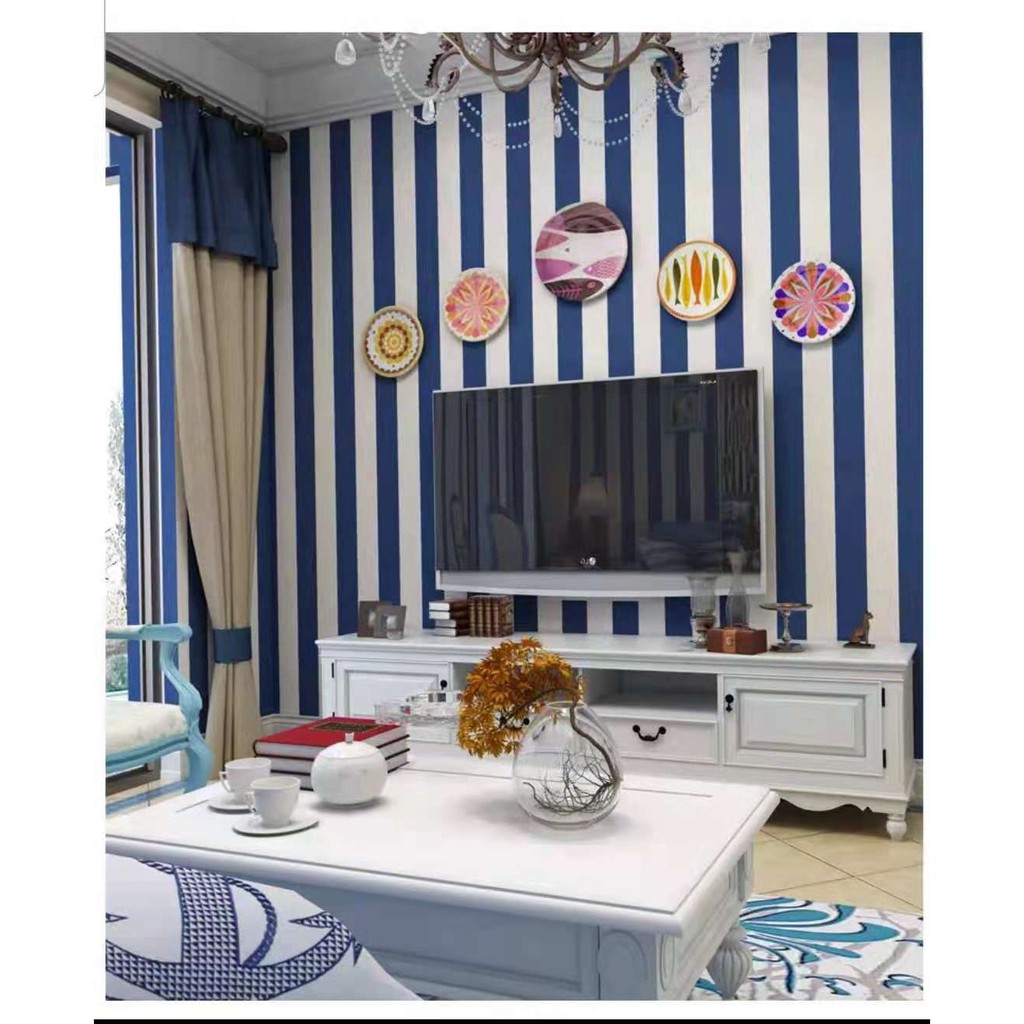 Wallpaper sticker Dinding Salur Besar Biru Putih 45cmx10m