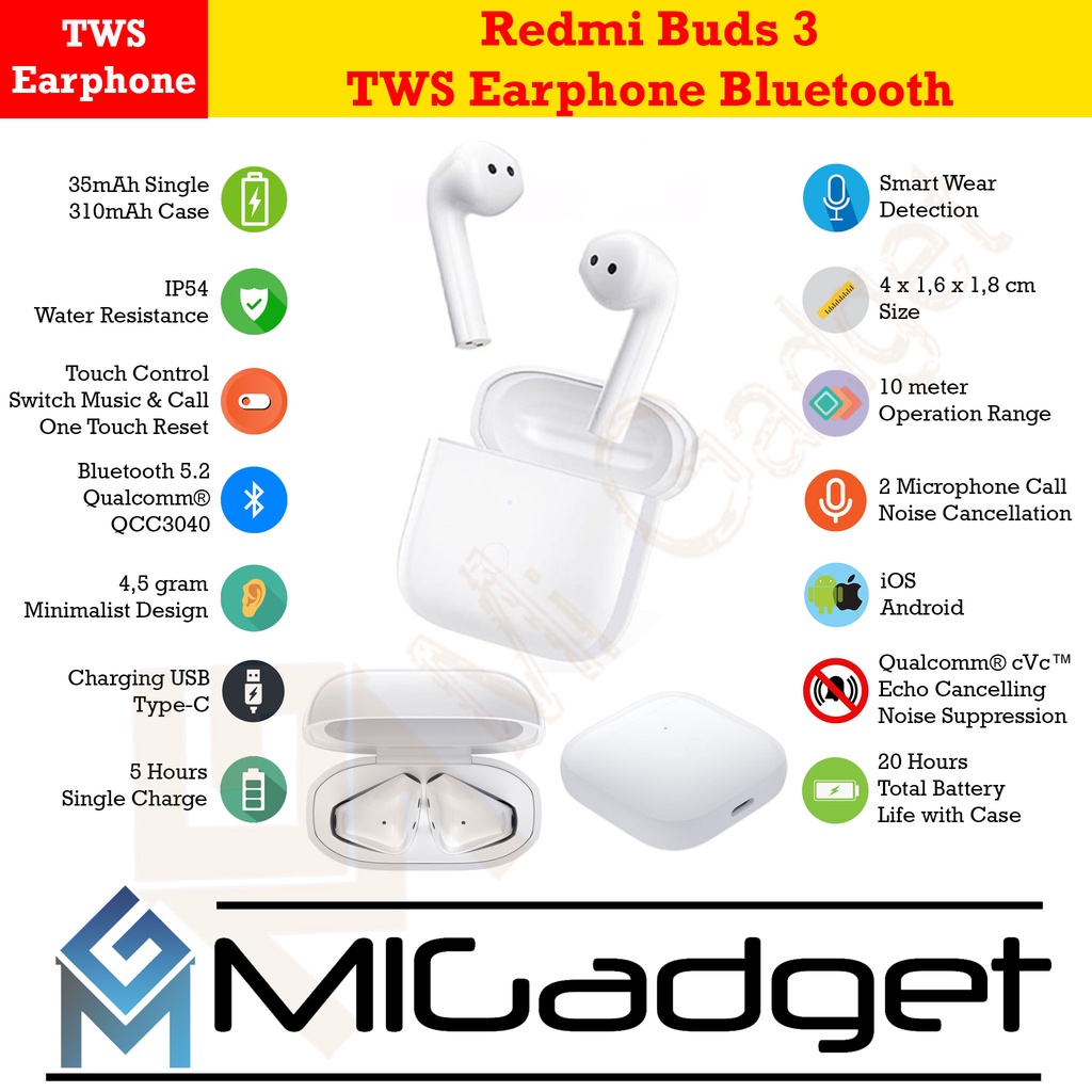 Redmi Buds 3 TWS Earphone Bluetooth - Garansi Resmi