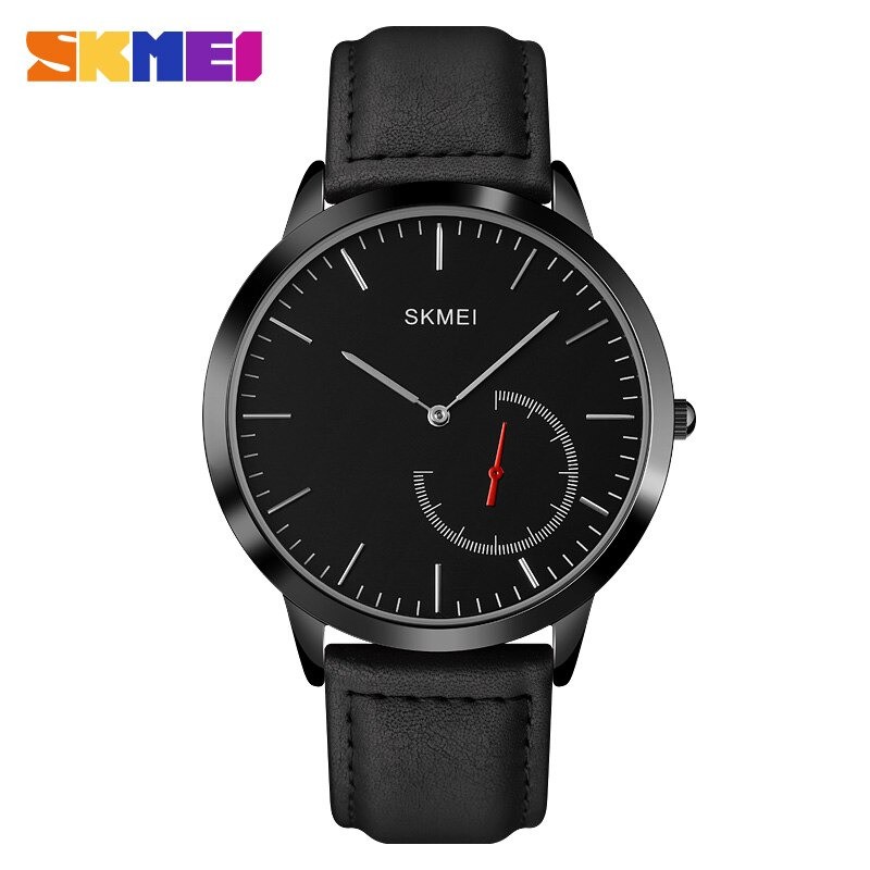 SKMEI Jam Tangan Analog Pria Strap Kulit - 1676 Black/Black