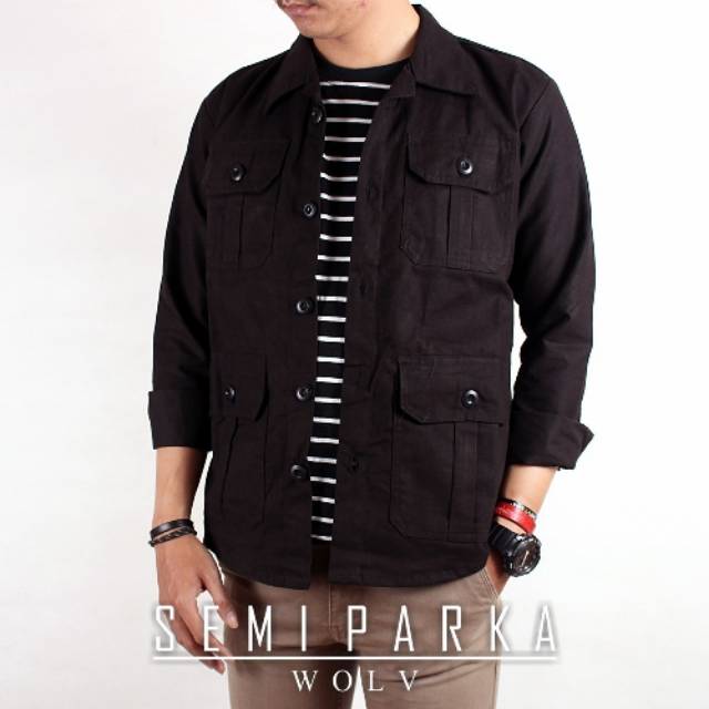 Semi parka saku 4 / semi parka four pocket / premiuk / jaket kemeja pria / jaket navy hitam / distro