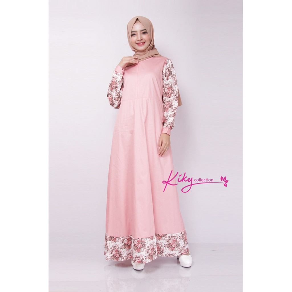 Baju Gamis Wanita Dress Sayla Muslim Remaja Fashion Syari Pakaian Syar i Perempuan Kekinian Murah Terbaru Motif Katun Jepang Ori Modern-Pls-VintageRose Pink