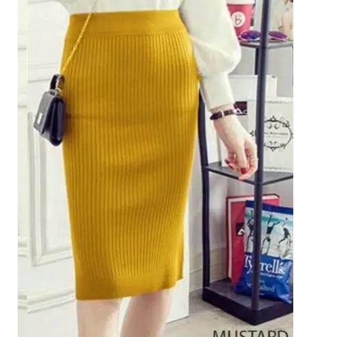 JOR.14Jl22w - MIDI SKIRT WANITA / Midi Skirt Rajut / Rok Span Rajut 7/8 / Rok pendek wanita / rok ra